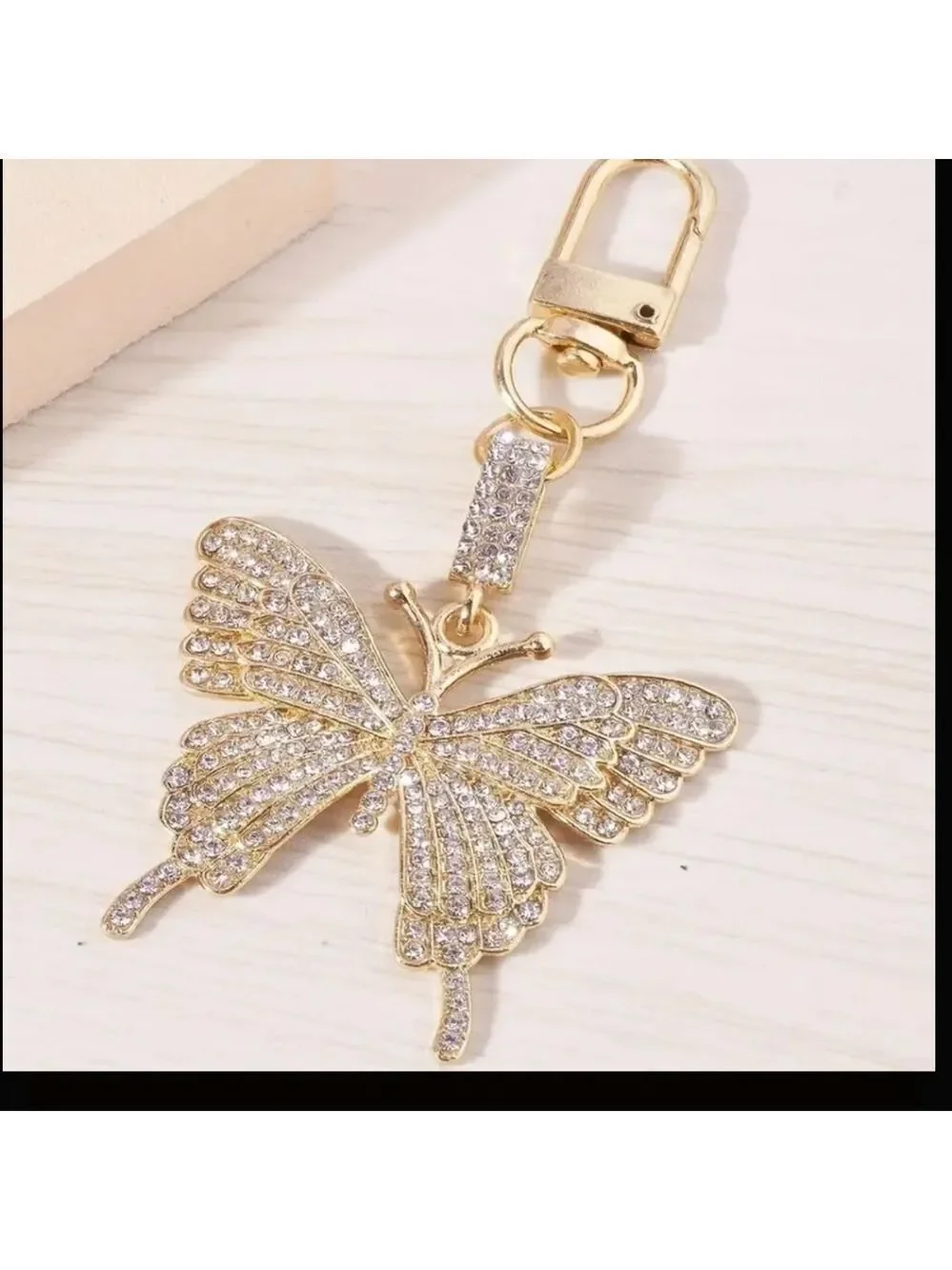 New Beautiful Sparkling gold Butterfly bag charm keyring holder